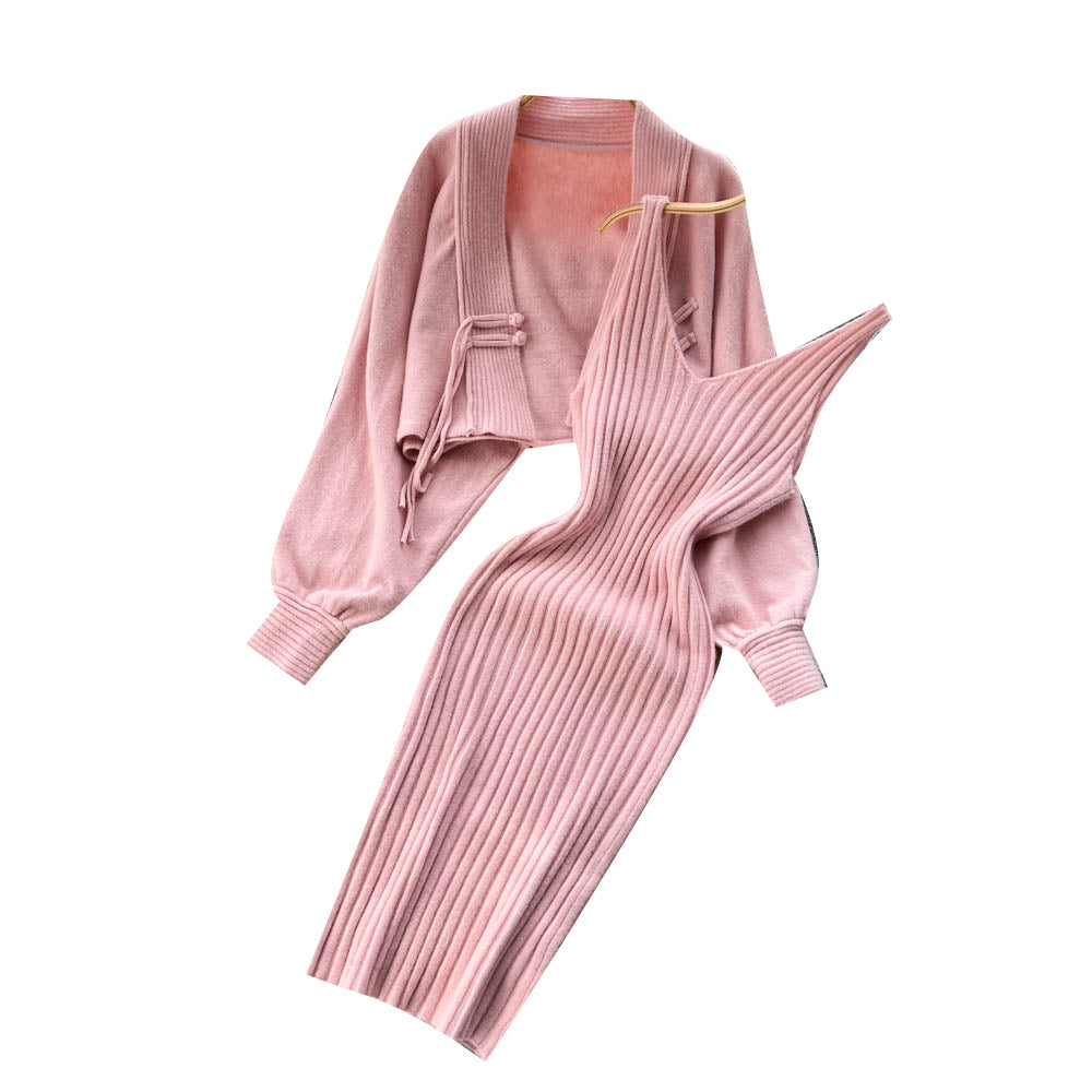 Cardigan Shawl&Halter Dress 2Pcs Set