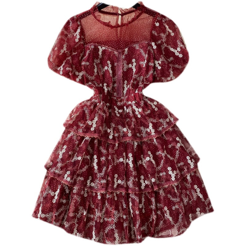 Crochet Lace Puff Sleeve Cake Dress