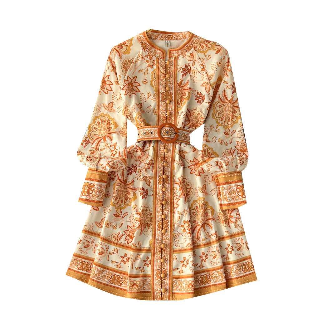 French Style Floral Printed A-line Dress