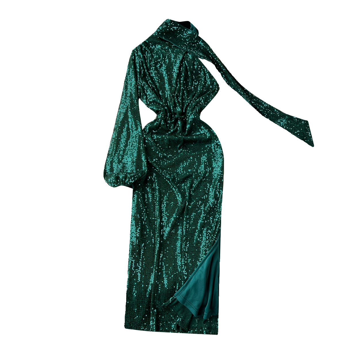 Glossy One-shoulder Sequined Halter Dress