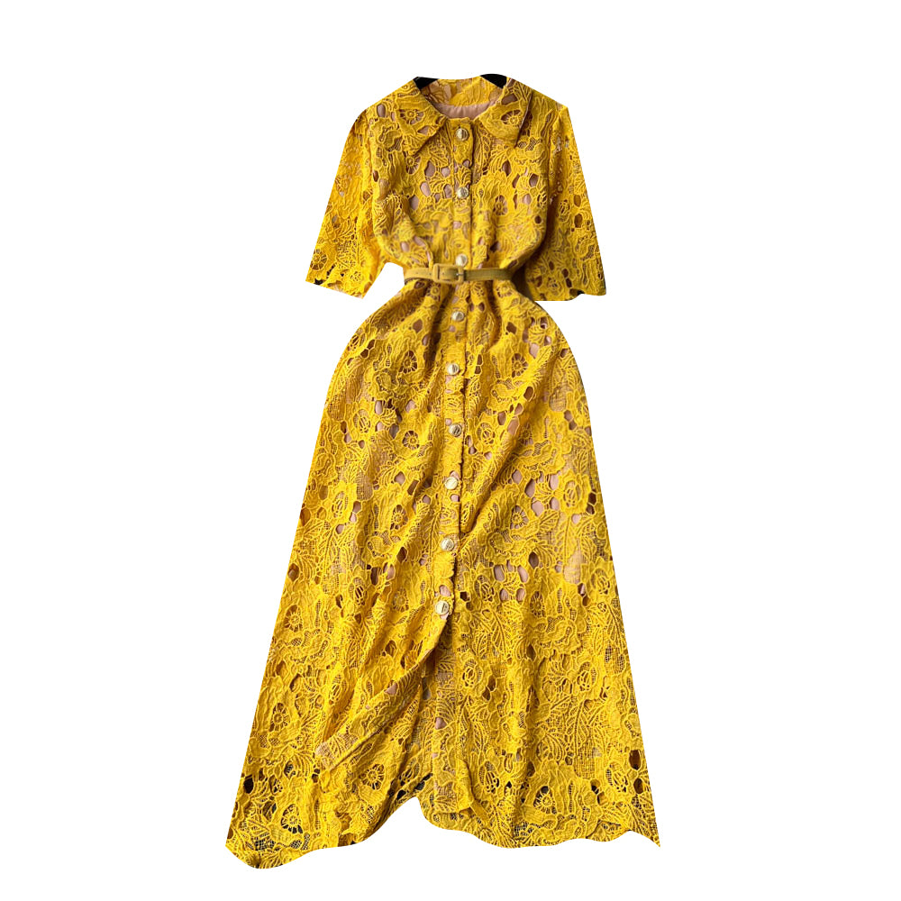 Polo Collar Embroidery Lace Dress