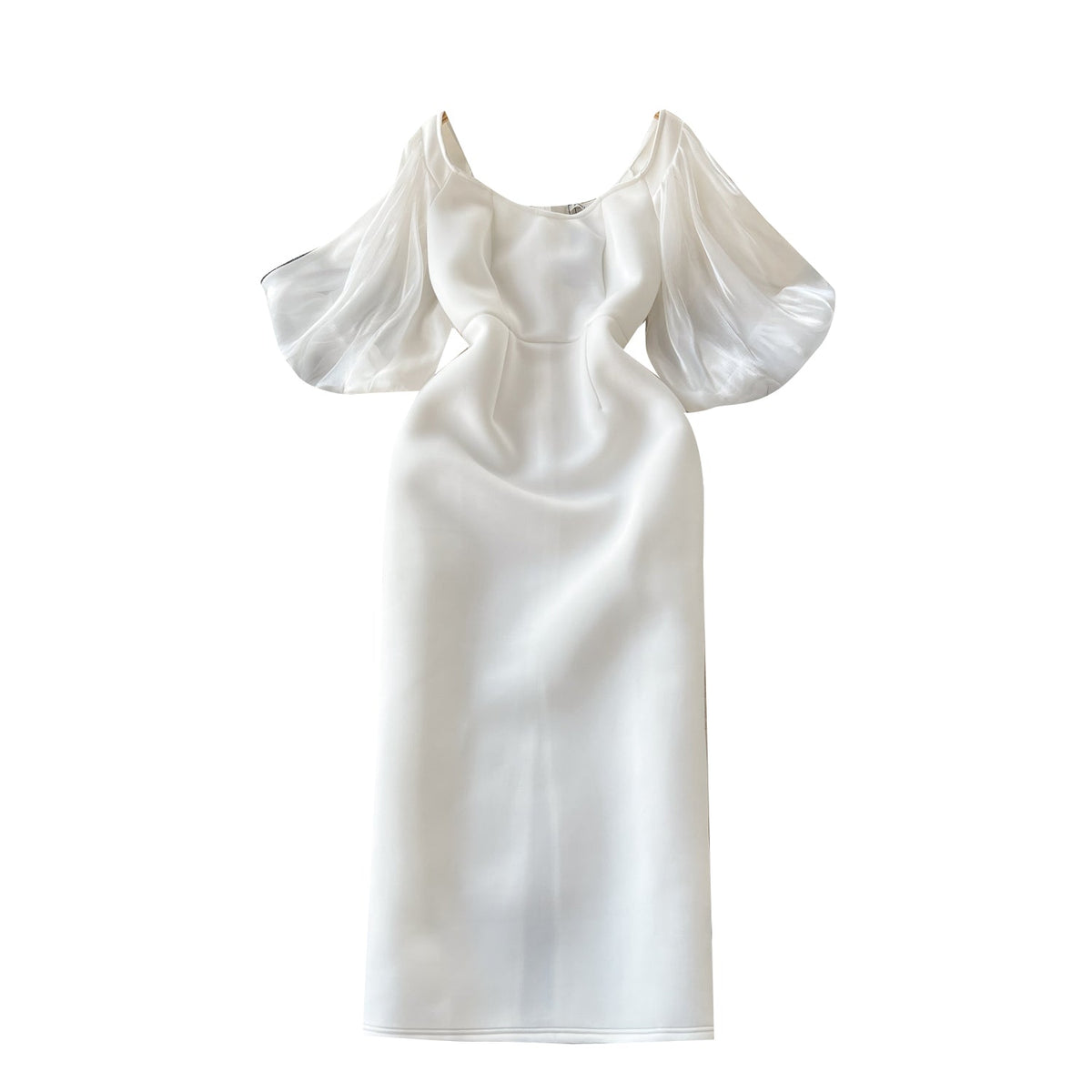Puffy Sleeve Patchwork White Dress