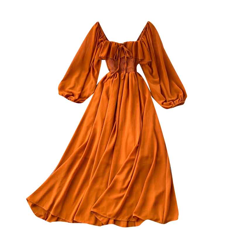 Şık Kabartmalı Kol Chiffon Elbise