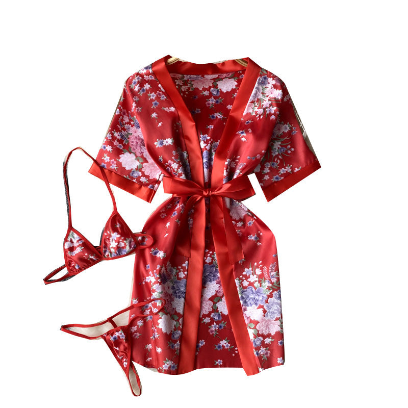 Lace-up Printed Robe Cardigan Dress