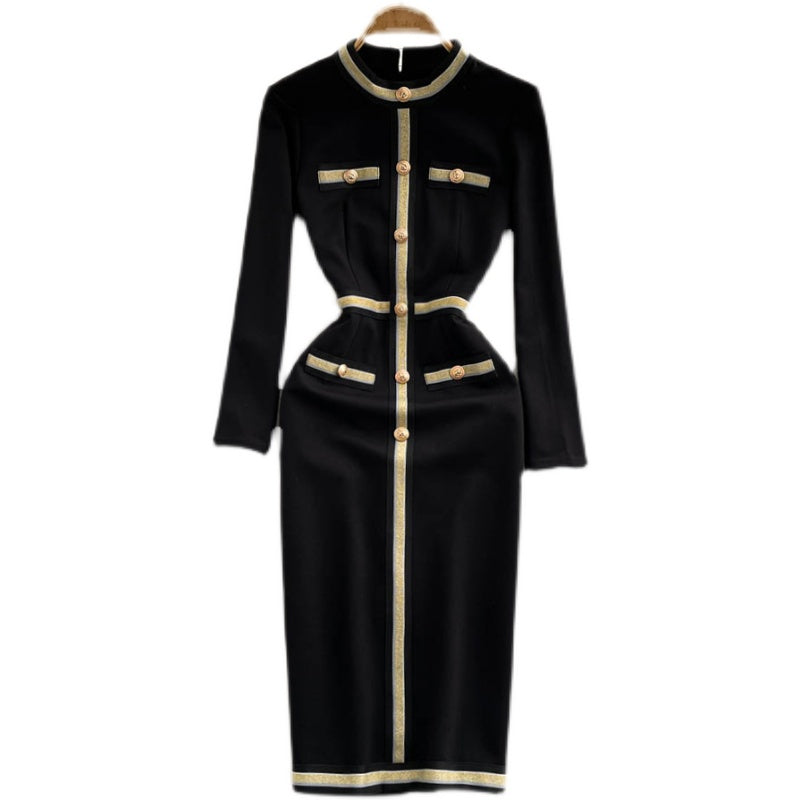 High-end Single-breasted Black Dress
