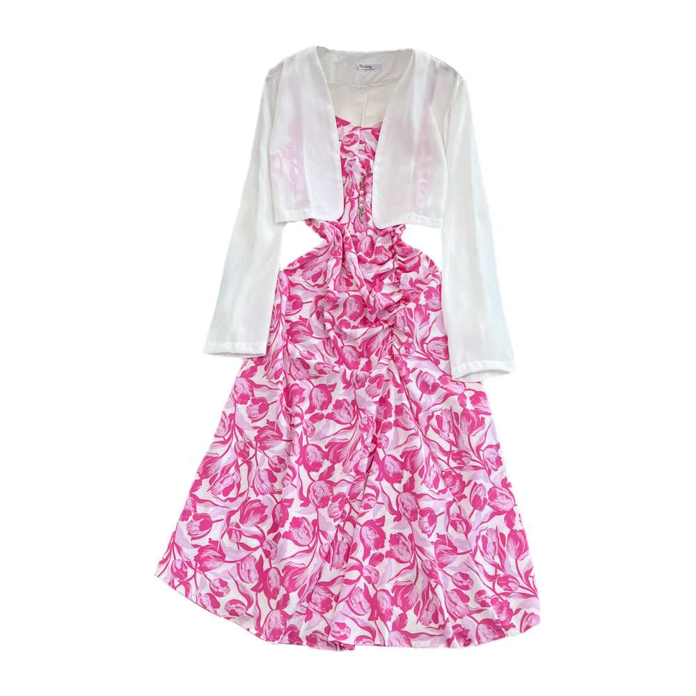 Vintage Sleeveless Dress&Cape Jacket 2Pcs