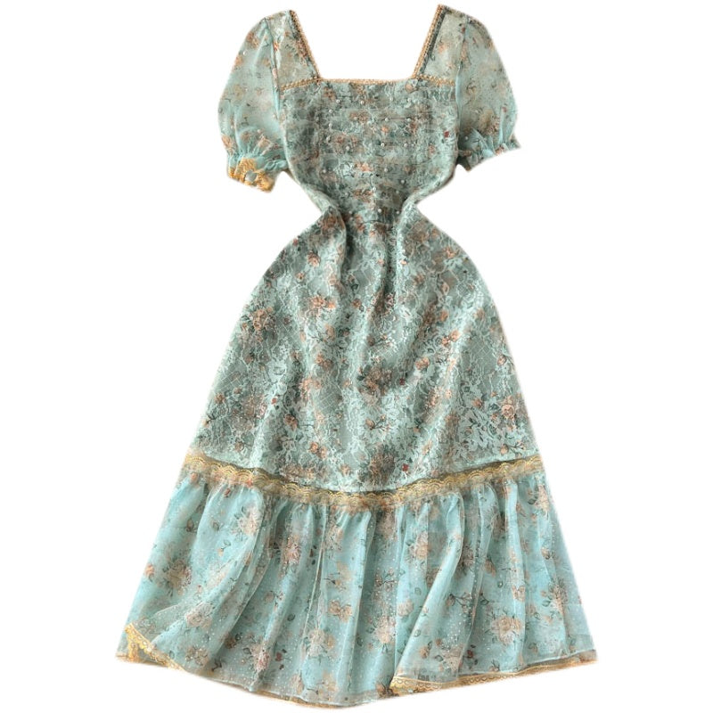 Square Neck Puff Sleeve A-line Dress