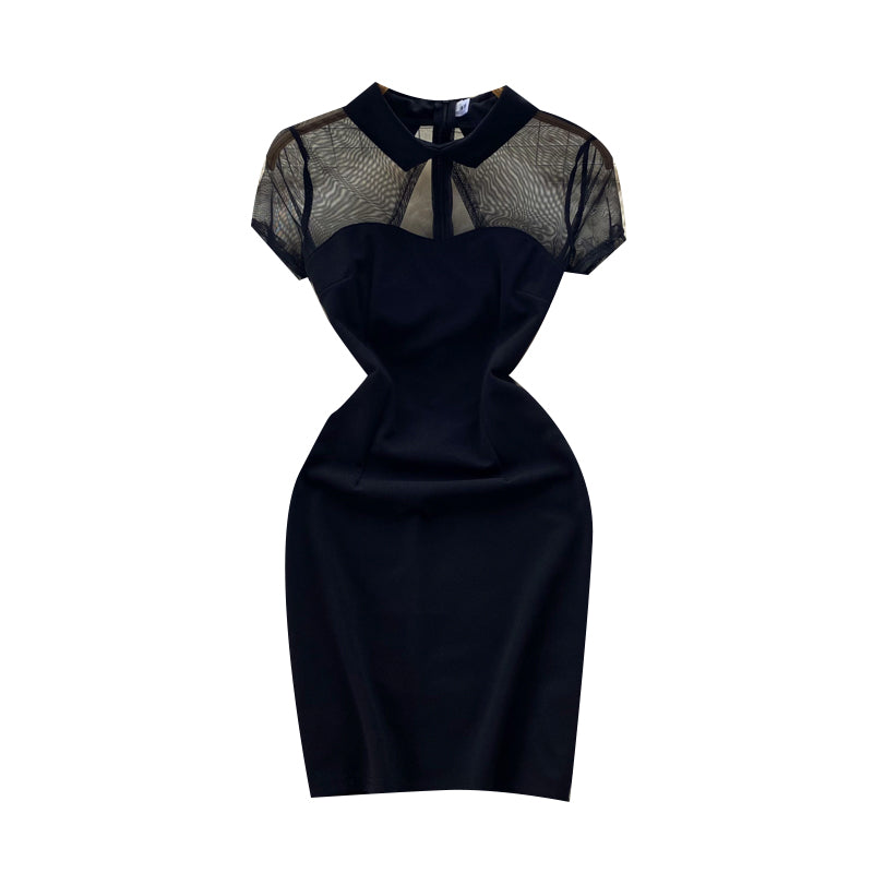Chic Mesh Hollowed Black Dress