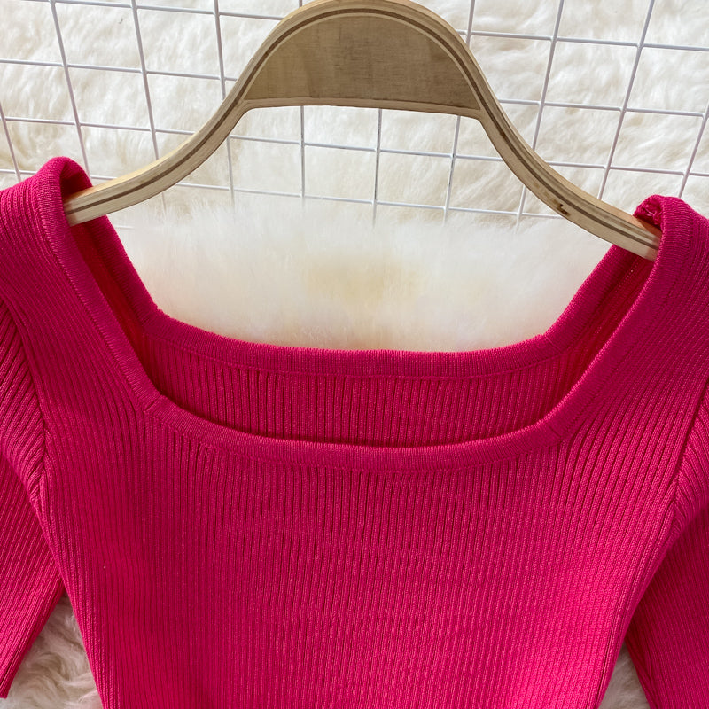 Vintage Solid Bodycon Knitted Dress
