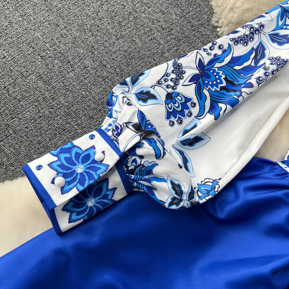V-neck Puff Sleeve Printed Dress
