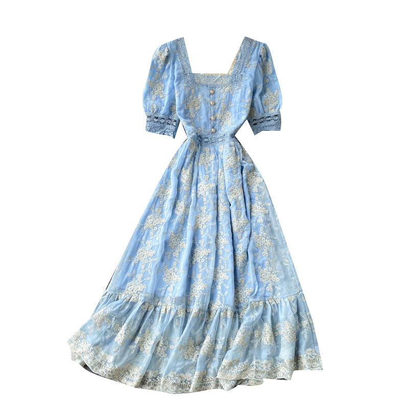 Courtly Embroidered Ruffle Lace Dress