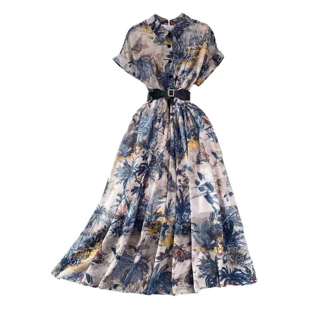 Ink Painting Print A-line Maxi Dress