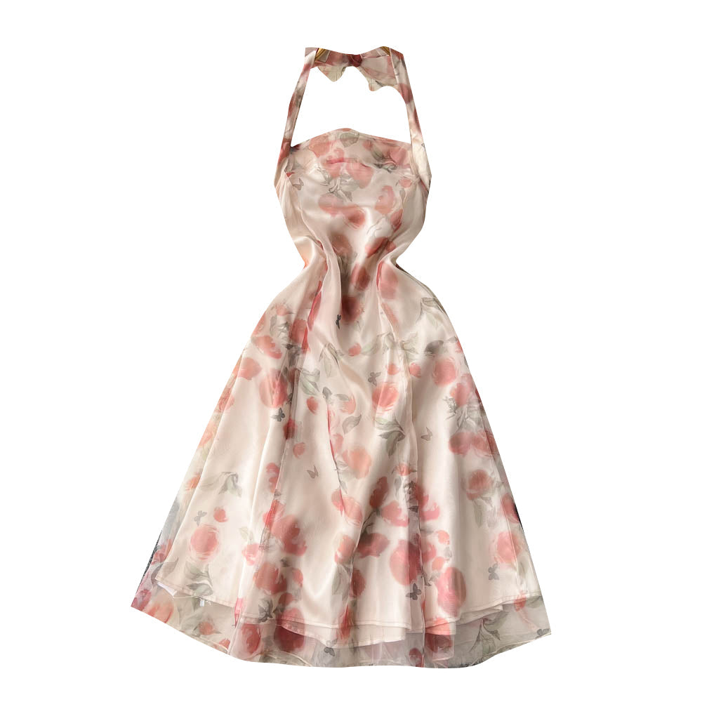 Halter Dress With A Cut Waist And A Tie