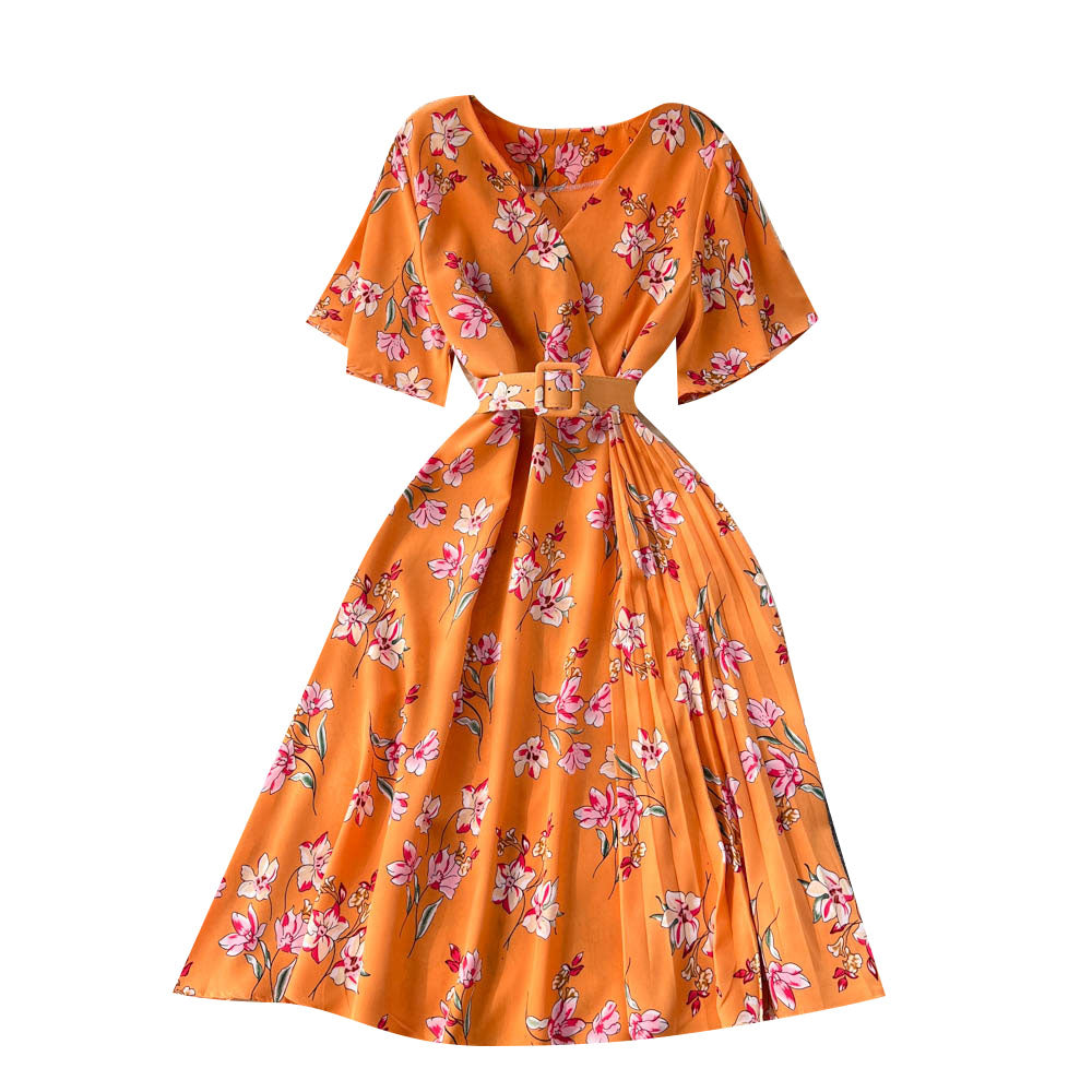 Korean Style Floral Print Chiffon Dress