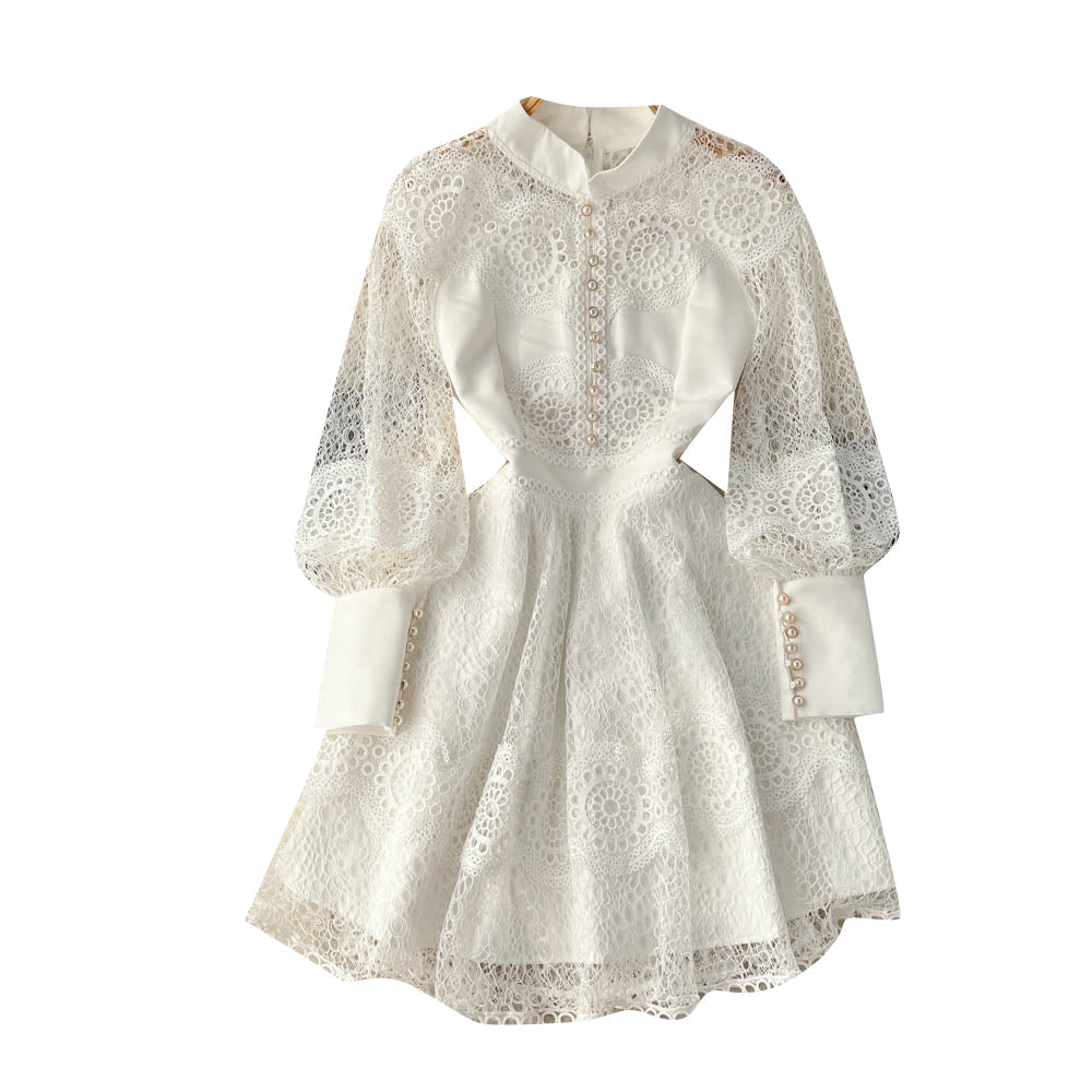 Ruffled Trim Single-breasted Dress