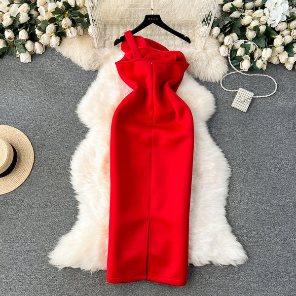 Solid Color 3d Flower Party Dress
