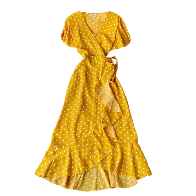 Elegant V-neck Polka Dot Dress