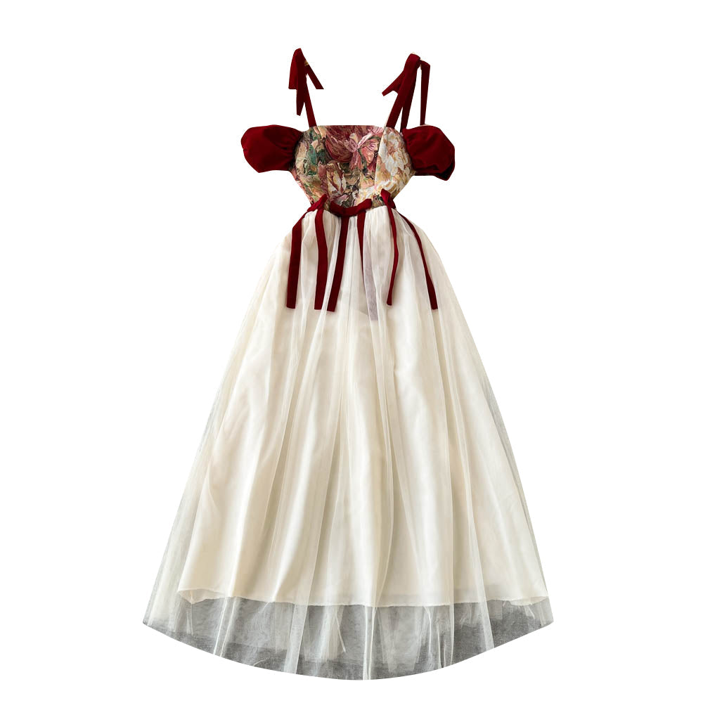 Floral Embroidered Camisole Mesh Dress