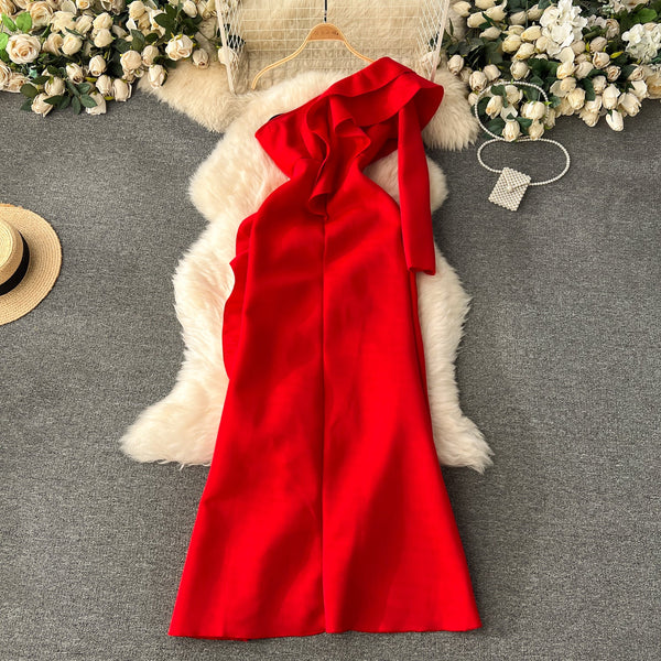 Double Ruffles Solid Color Party Dress