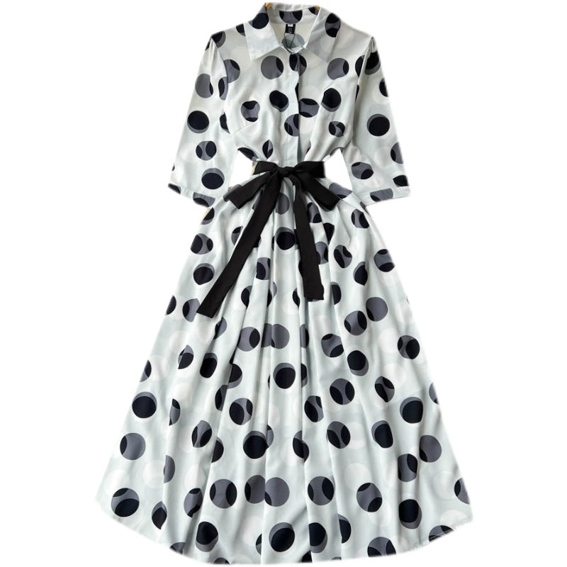 Polo Collar Polka Dot Shirt Dress