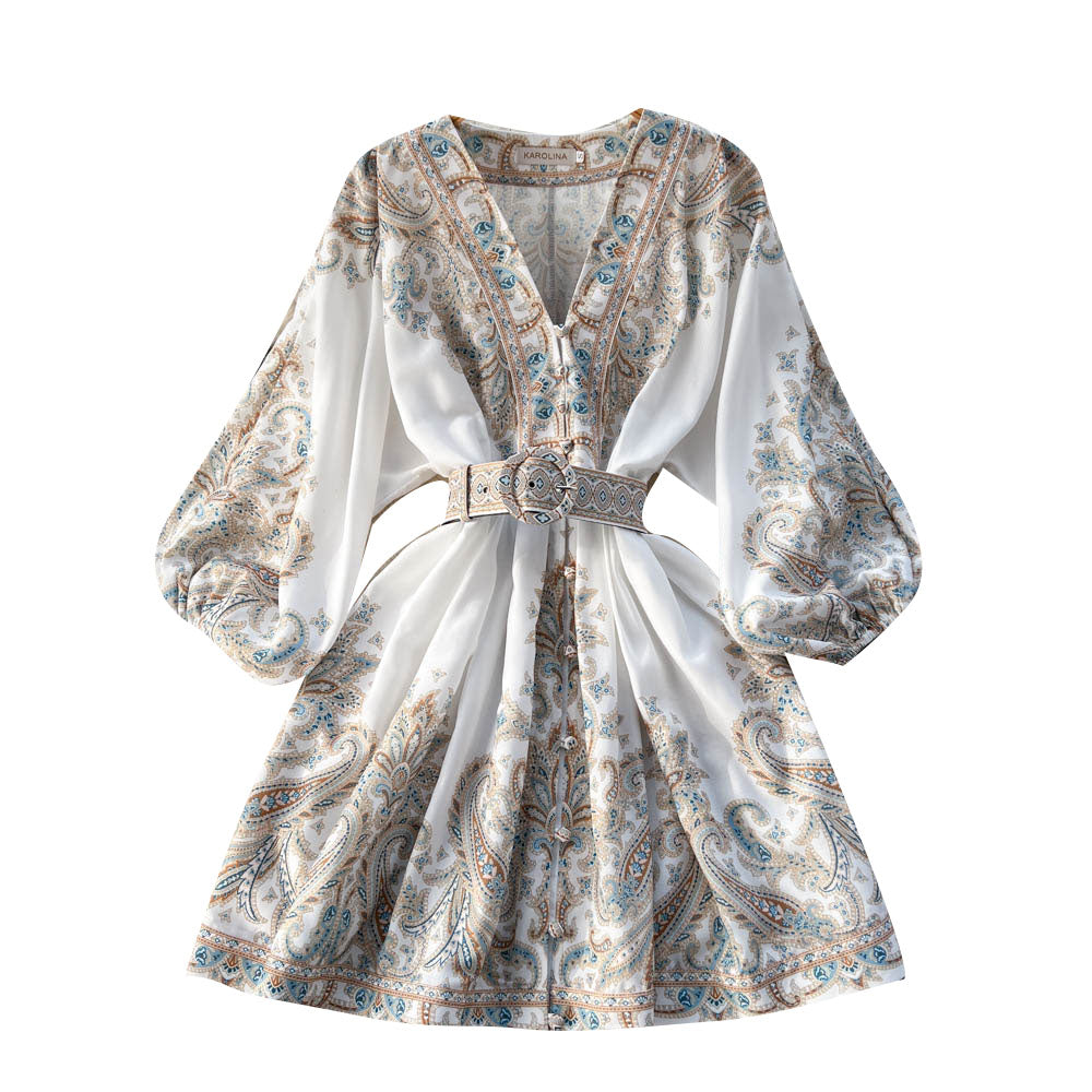 Floral Printed Single-breasted Dress