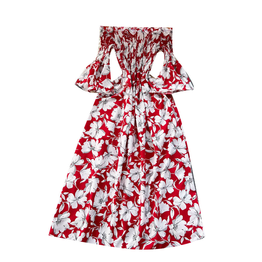 Off-shoulder Flared Sleeve Floral Dress