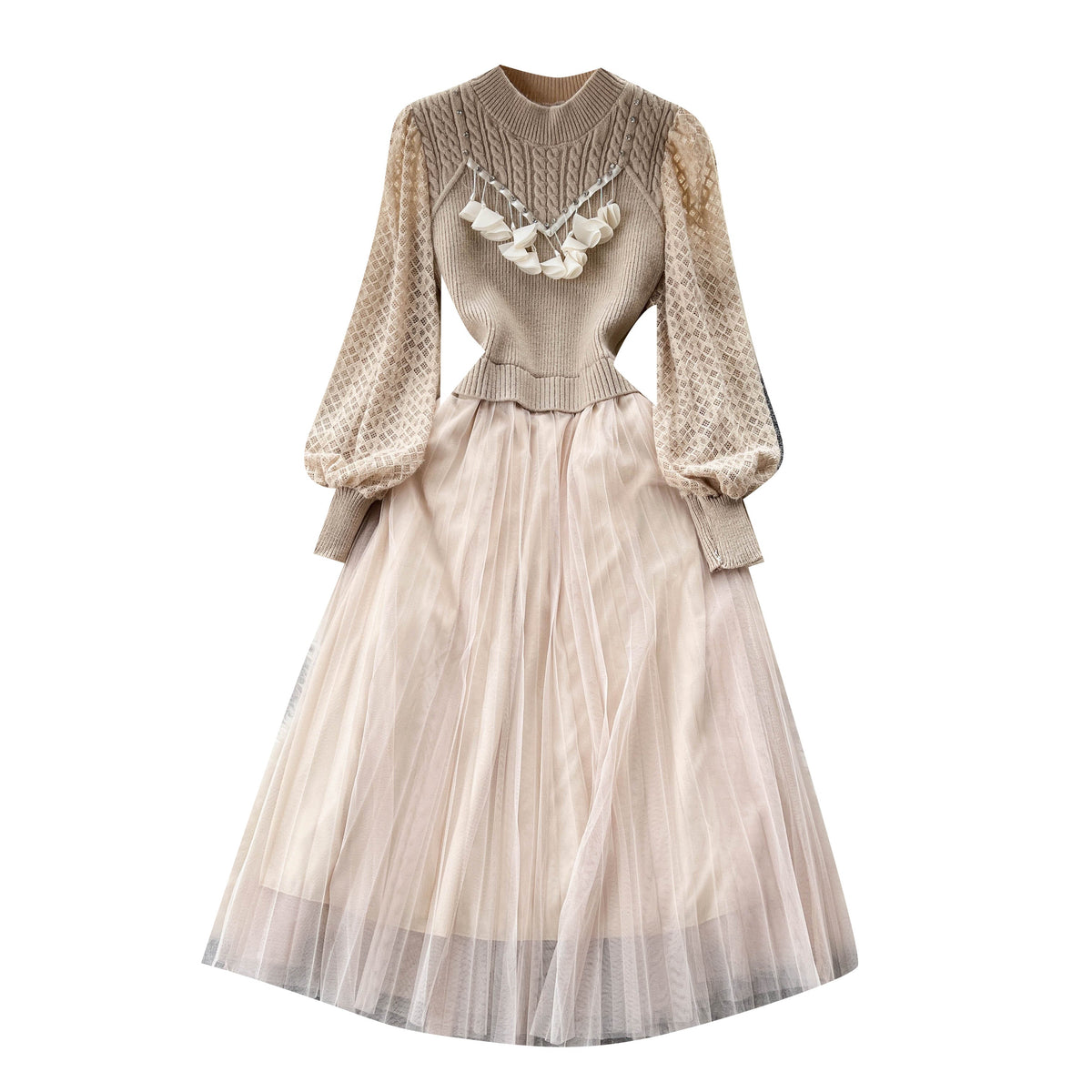 Patchwork Hollowed Mesh Over-knee Dress