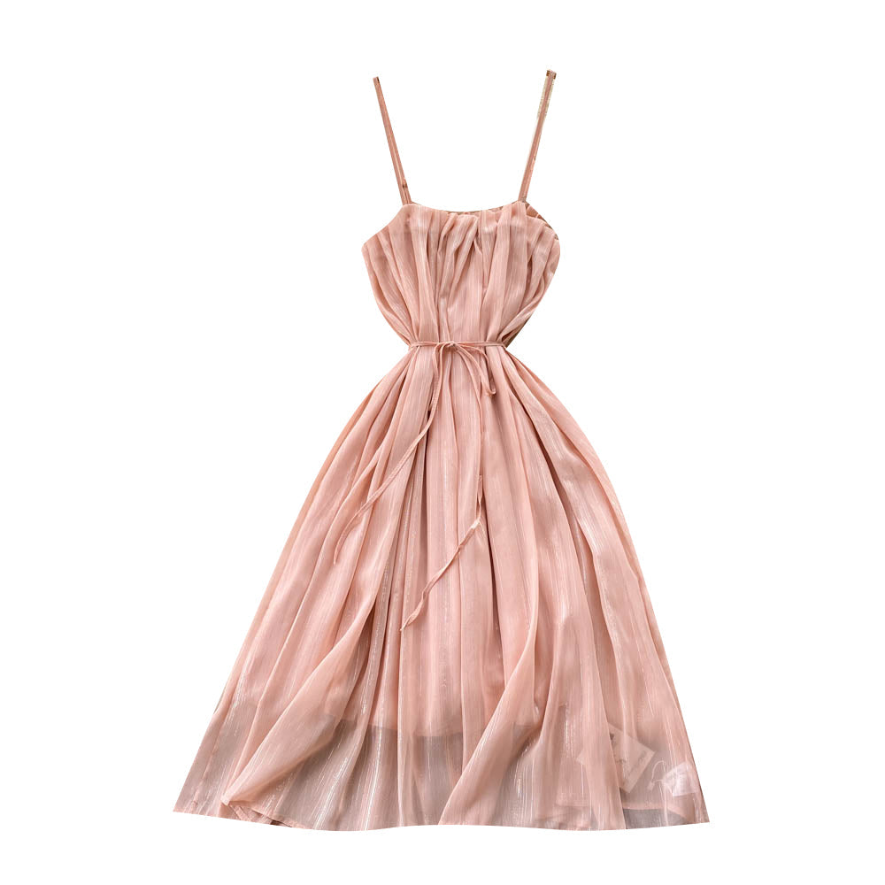 Pembe Volanlı Şifon Elbise
