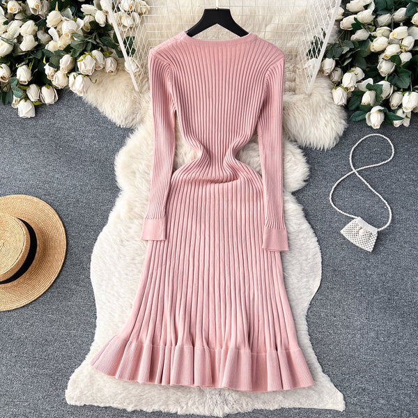 Ruffled Hem Knitted Bottoming Dress