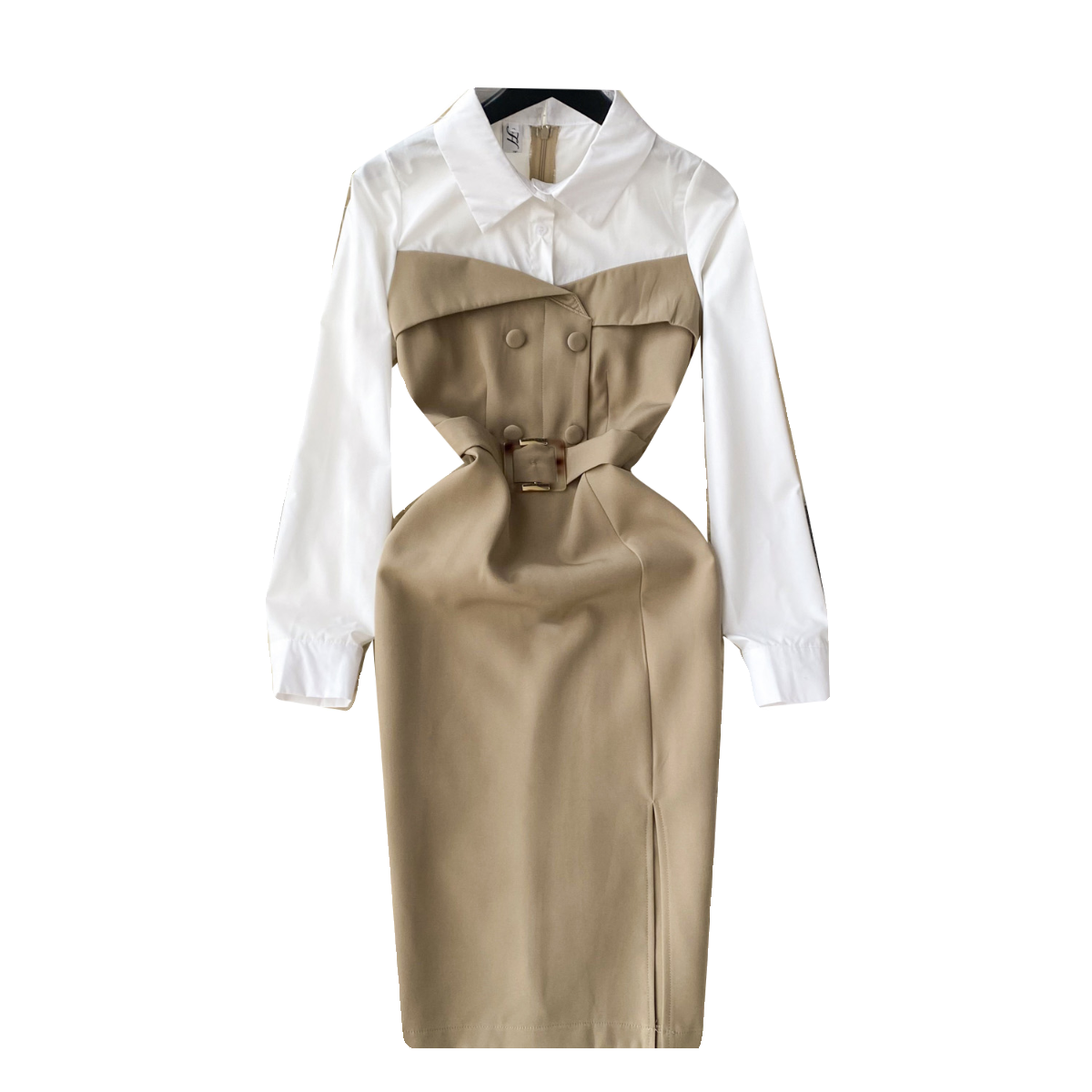 Faux Two-pieces Patchwork Shirt Dress