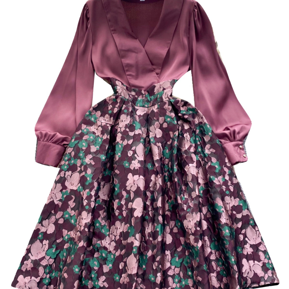 Courtly Satin Patchwork Floral Dress