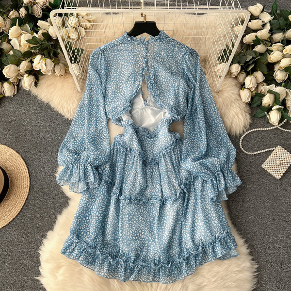 Niche Hollowed Floral Chiffon Dress