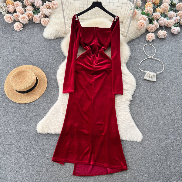 Vintage Rhinestone Studded Split Dress