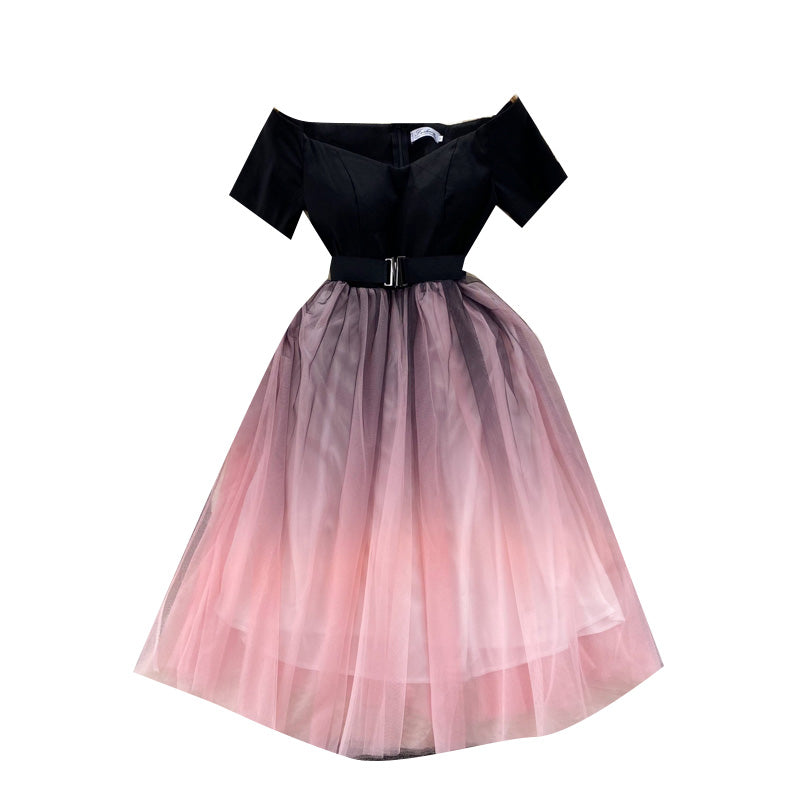 Niche Color Blocking Off-shoulder Dress