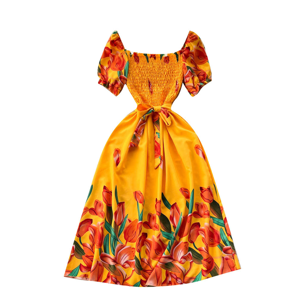 Courtly Floral Printed Lace-up Dress