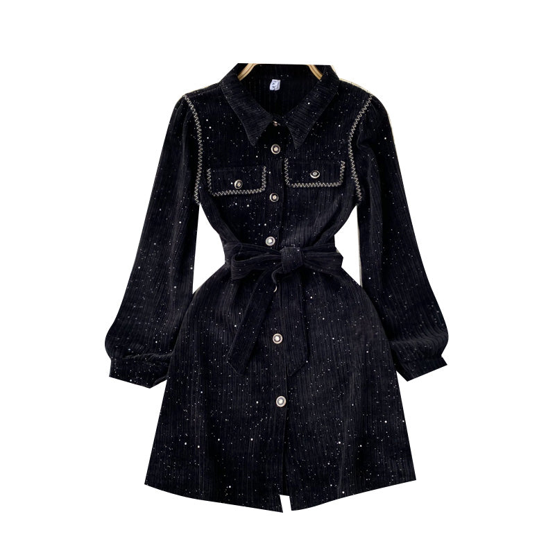 Vintage Waist-slimming A-line Black Dress