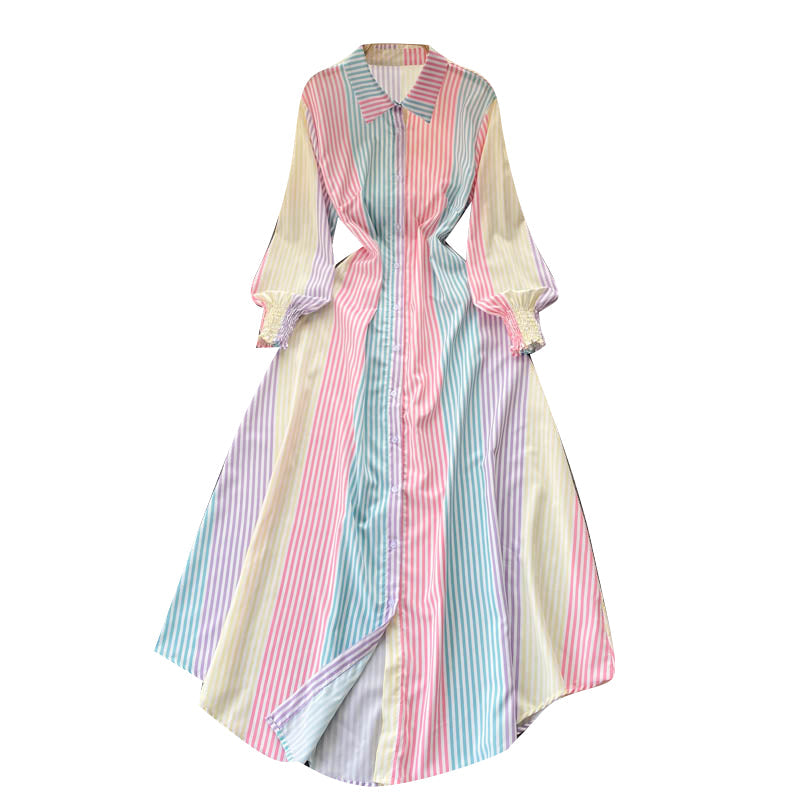 Color Blocking Striped Shirt Dress