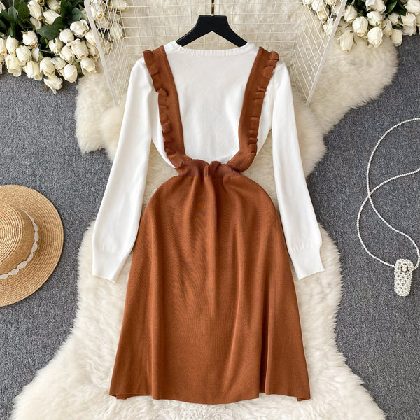 Faux Two-pieces Patchwork Knitted Dress