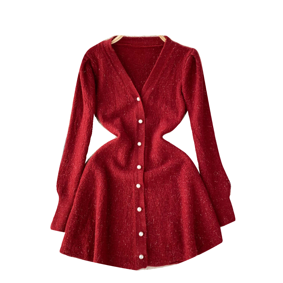 French Style V-neck Knitted Dress