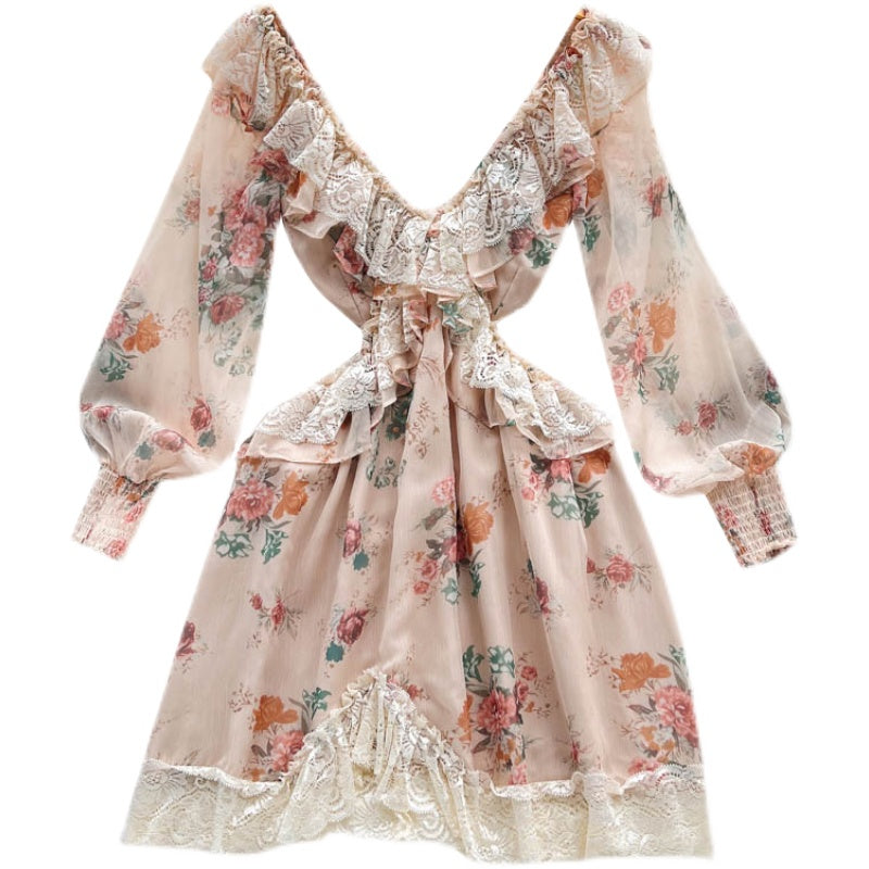 Ruffle Lace Patchwork Floral Dress