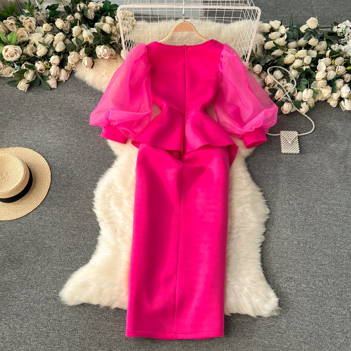 Vintage Beaded Ruffled Split Dress