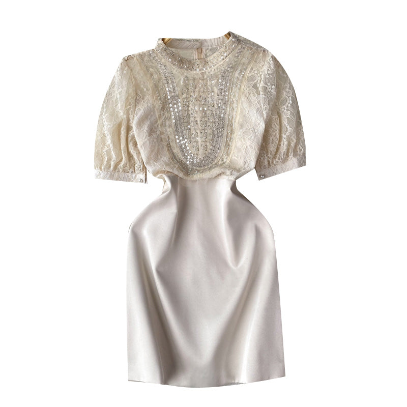 Elegant Lace Patchwork Beaded Dress