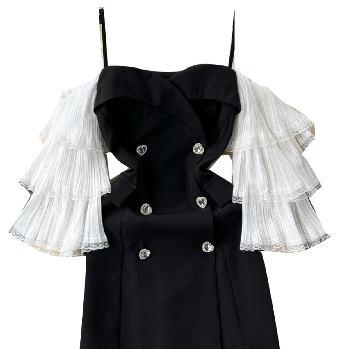 Layered Sleeves Patchwork Black Dress