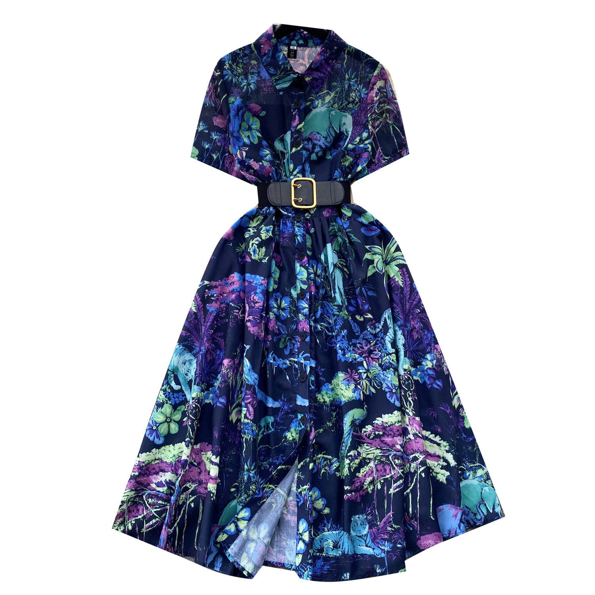 Floral Printed Shirt Dress with Belt