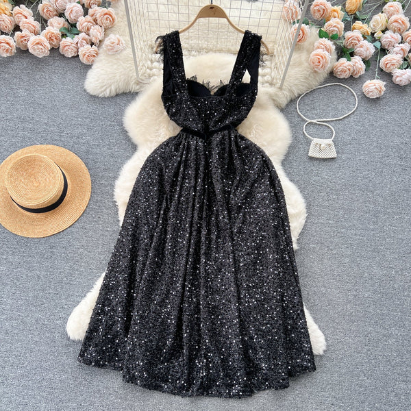 Fairy Sequined Black Slip Dress