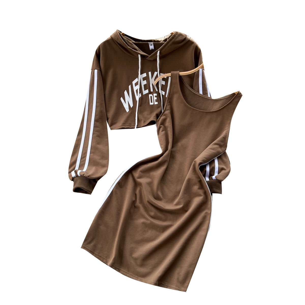 Letter Printed Hoodie&Halter Dress 2Pcs