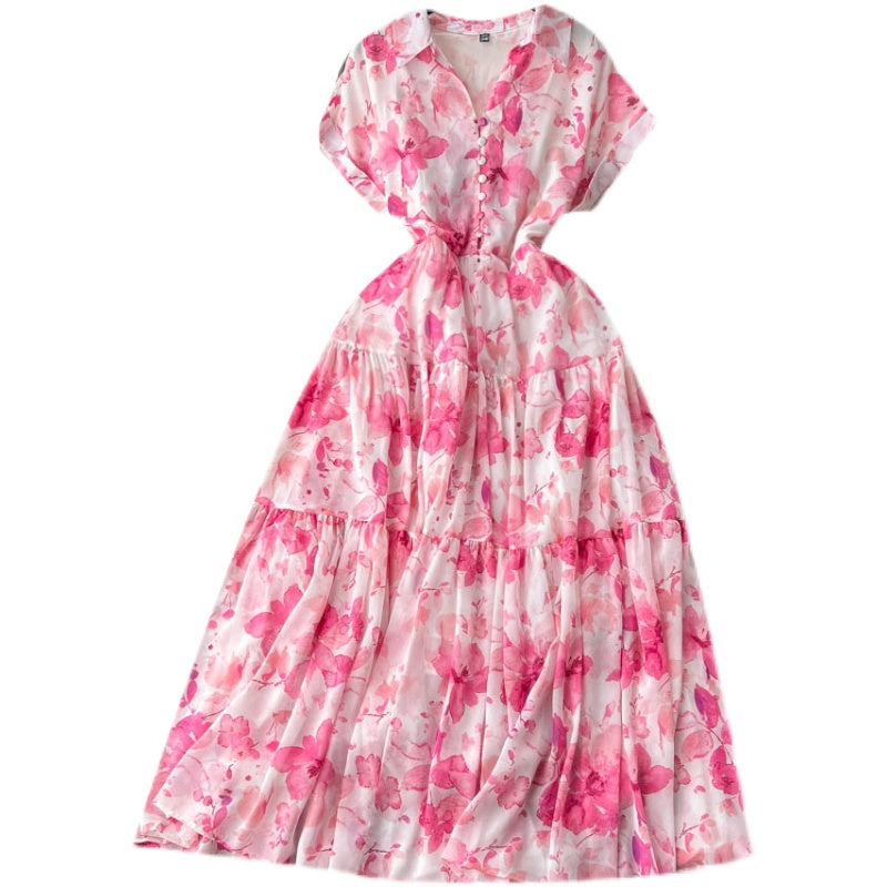 Holiday Floral Chiffon Shirt Dress