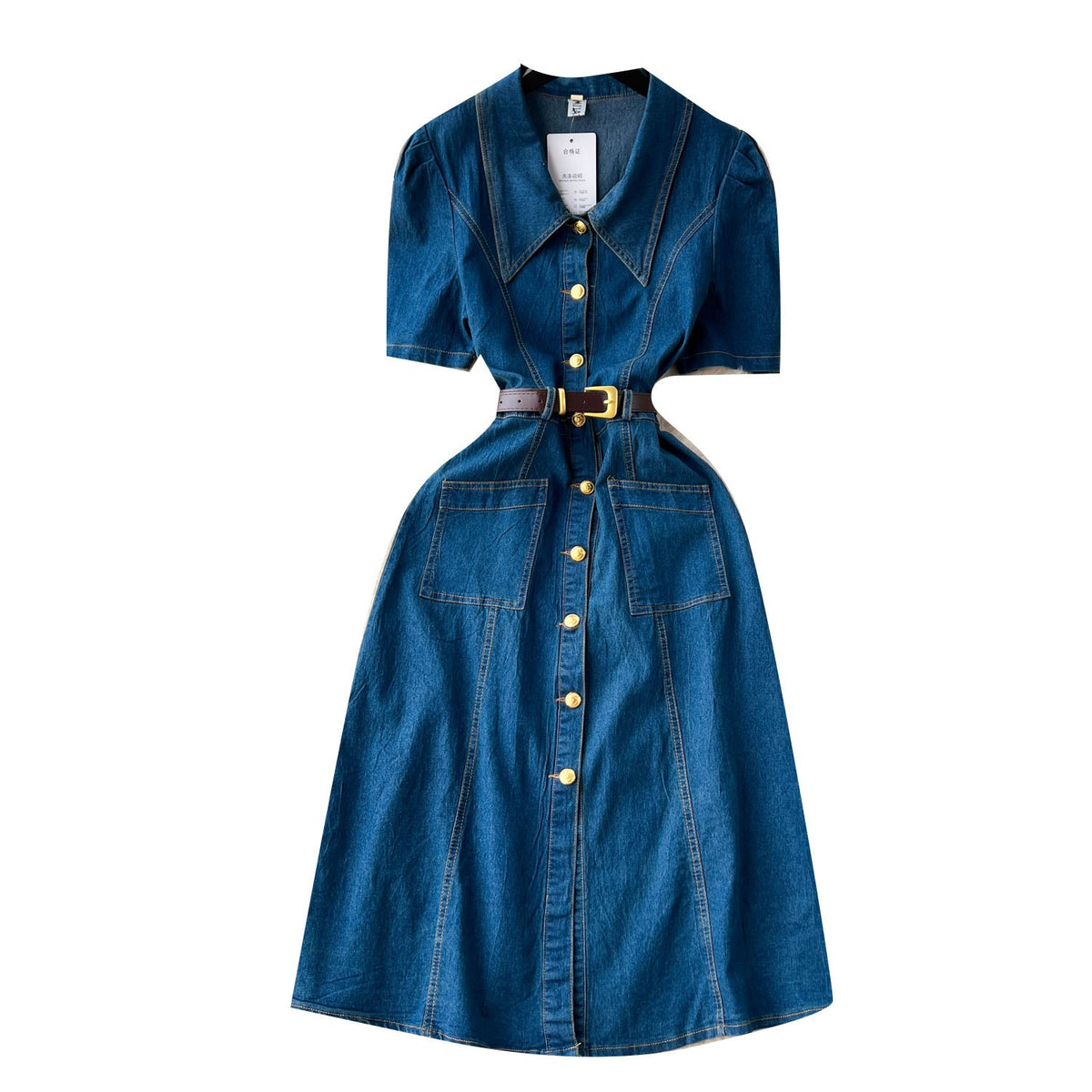 Lapel Single-breasted Denim Shirt Dress