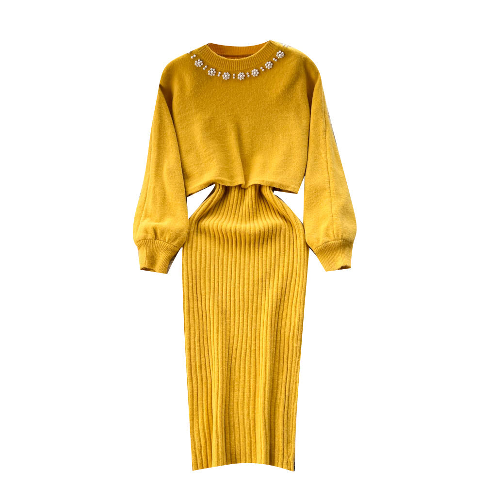 Vintage Beaded Jersey&V-neck Halter Dress
