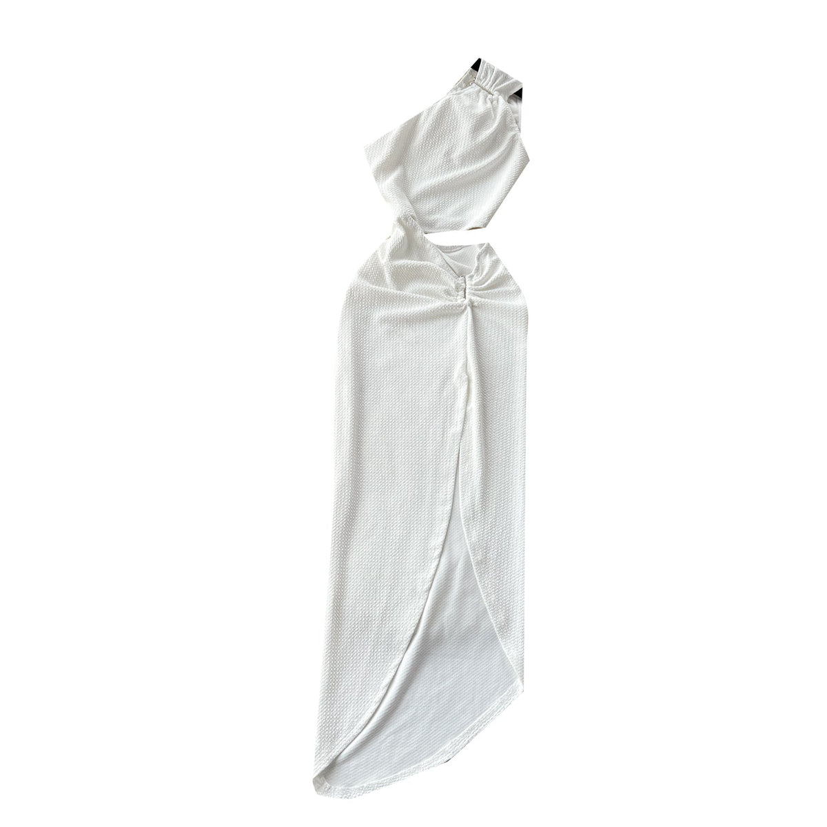 Asymmetric Slant Neckline Slit White Dress